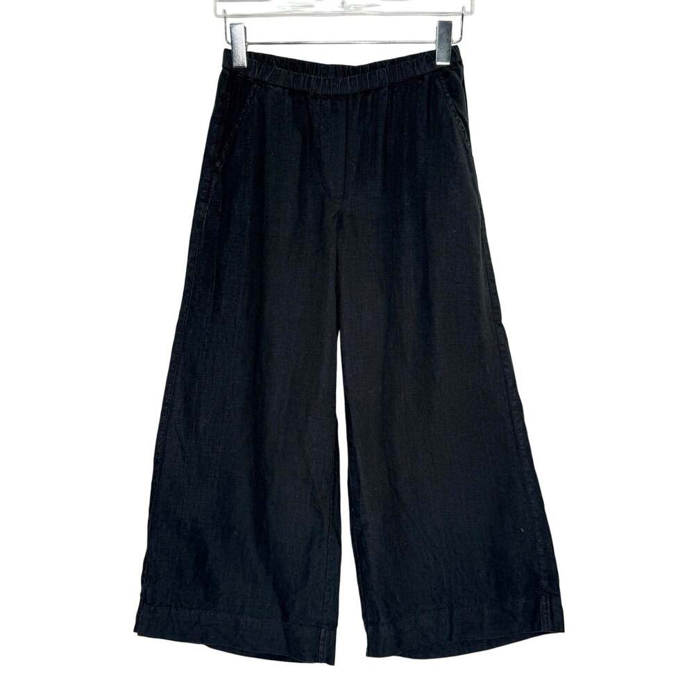 Frank & Eileen Pull On 100% Linen Pants XS Washed Black Lightweight Luxury